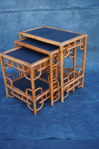 Antique Bamboo Ratan Nesting Tables F2762