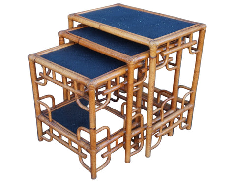 Antique Bamboo Ratan Nesting Tables F2762