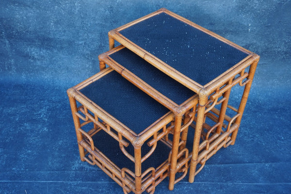 Antique Bamboo Ratan Nesting Tables F2762