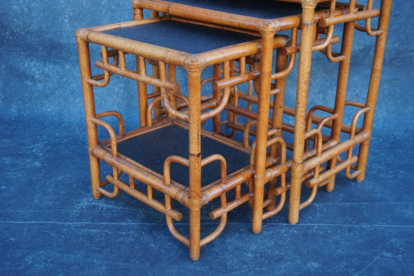 Antique Bamboo Ratan Nesting Tables F2762