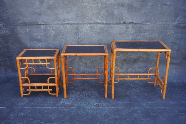 Antique Bamboo Ratan Nesting Tables F2762