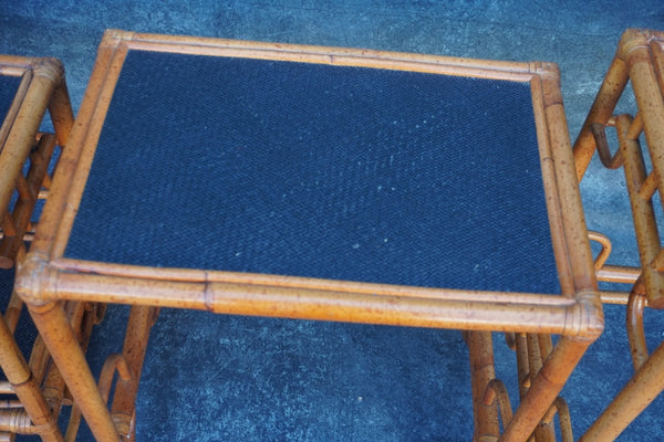 Antique Bamboo Ratan Nesting Tables F2762