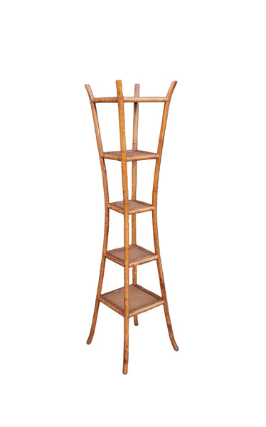 Antique Bamboo Ratan 5-tier Corner Shelf F2763