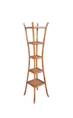 Antique Bamboo Ratan 5-tier Corner Shelf F2763