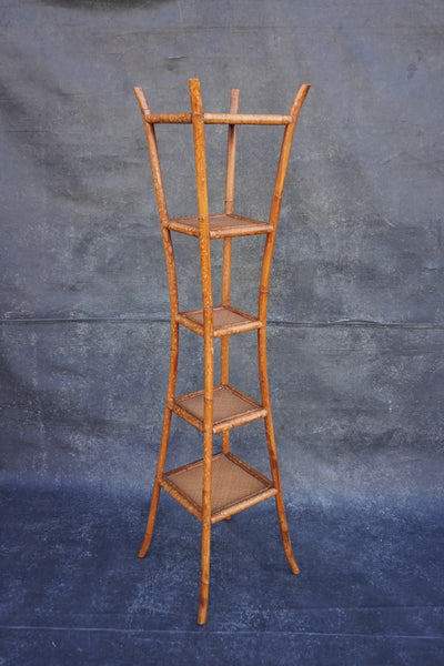 Antique Bamboo Ratan 5-tier Corner Shelf F2763