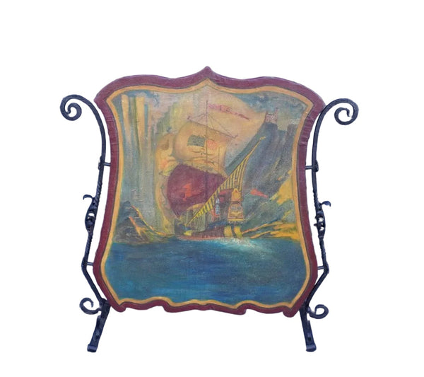 Spanish Revival Galleon Painted Screen F2768