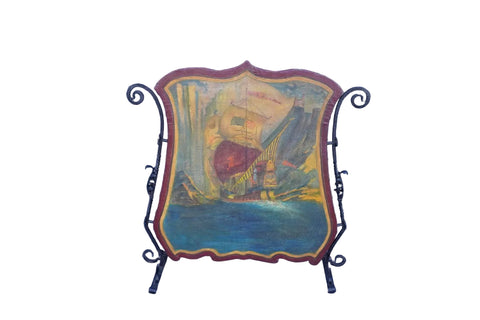Spanish Revival Galleon Painted Screen F2768