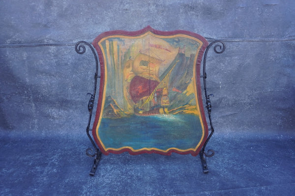 Spanish Revival Galleon Painted Screen F2768
