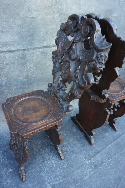 European Gothic Carved Wood Chairs, Pair F2769