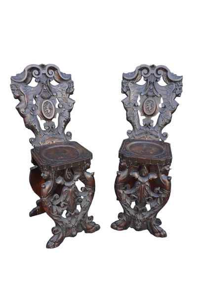European Gothic Carved Wood Chairs, Pair F2769