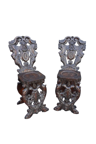 European Gothic Carved Wood Chairs, Pair F2769