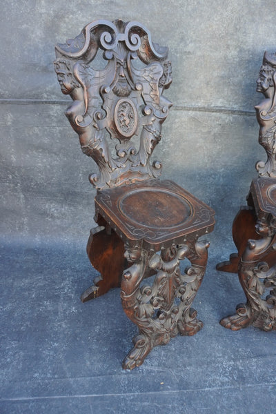 European Gothic Carved Wood Chairs, Pair F2769
