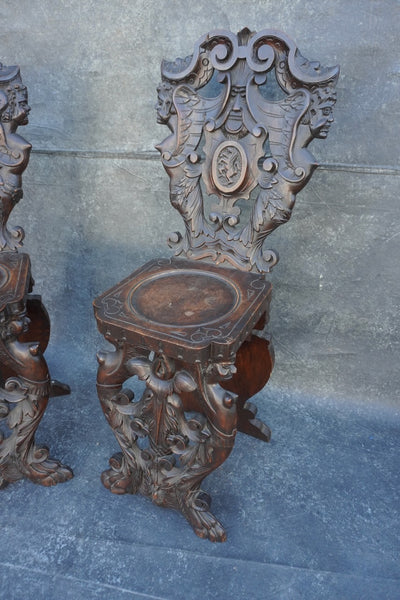 European Gothic Carved Wood Chairs, Pair F2769