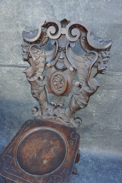 European Gothic Carved Wood Chairs, Pair F2769