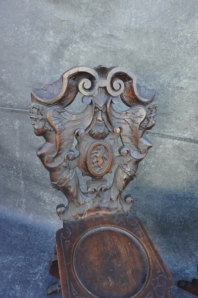 European Gothic Carved Wood Chairs, Pair F2769