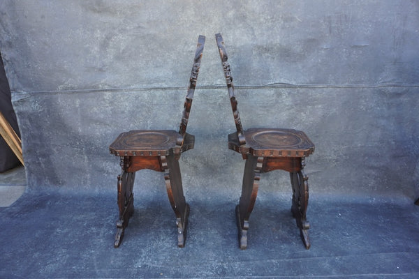 European Gothic Carved Wood Chairs, Pair F2769