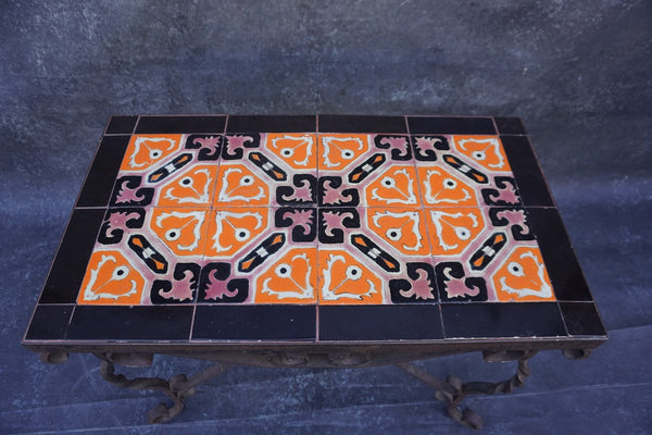 Original D&M Tile Table with Wrought Iron Base F2778