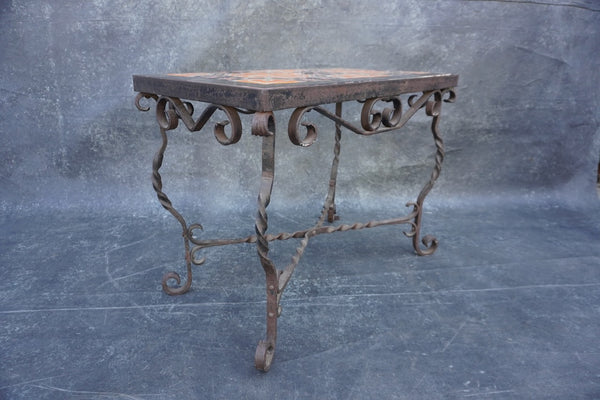Original D&M Tile Table with Wrought Iron Base F2778