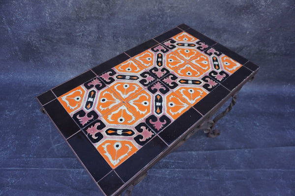 Original D&M Tile Table with Wrought Iron Base F2778