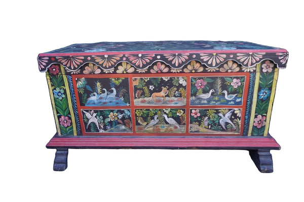 Hand-Painted Folk Art Mexican Trunk F2791
