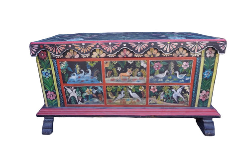 Hand-Painted Folk Art Mexican Trunk F2791
