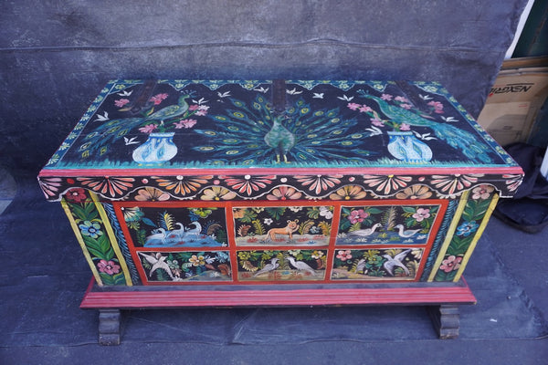Hand-Painted Folk Art Mexican Trunk F2791