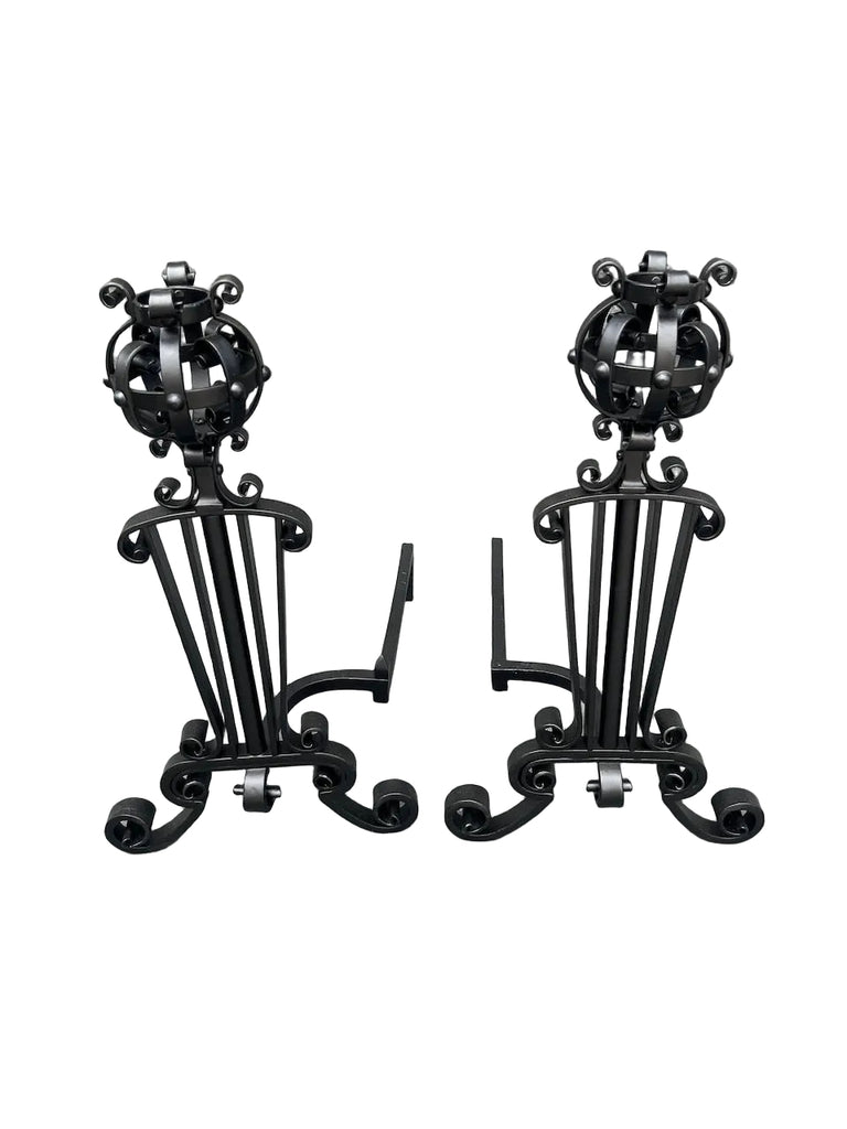 Spanish Revival Andirons, Powder-Coated Matte Black F2802