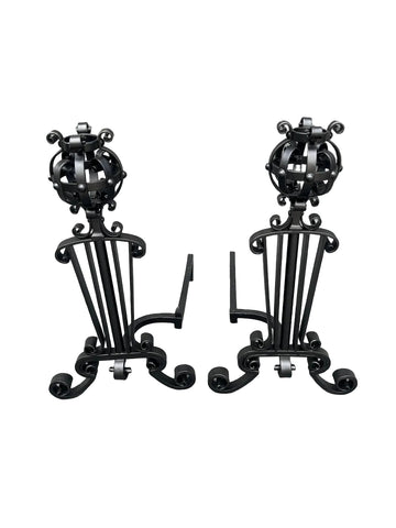 Spanish Revival Andirons, Powder-Coated Matte Black F2802