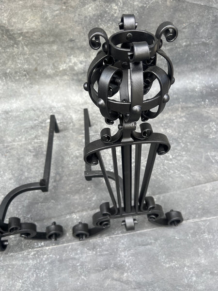 Spanish Revival Andirons, Powder-Coated Matte Black F2802