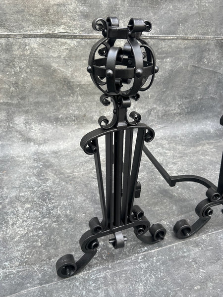 Spanish Revival Andirons, Powder-Coated Matte Black F2802