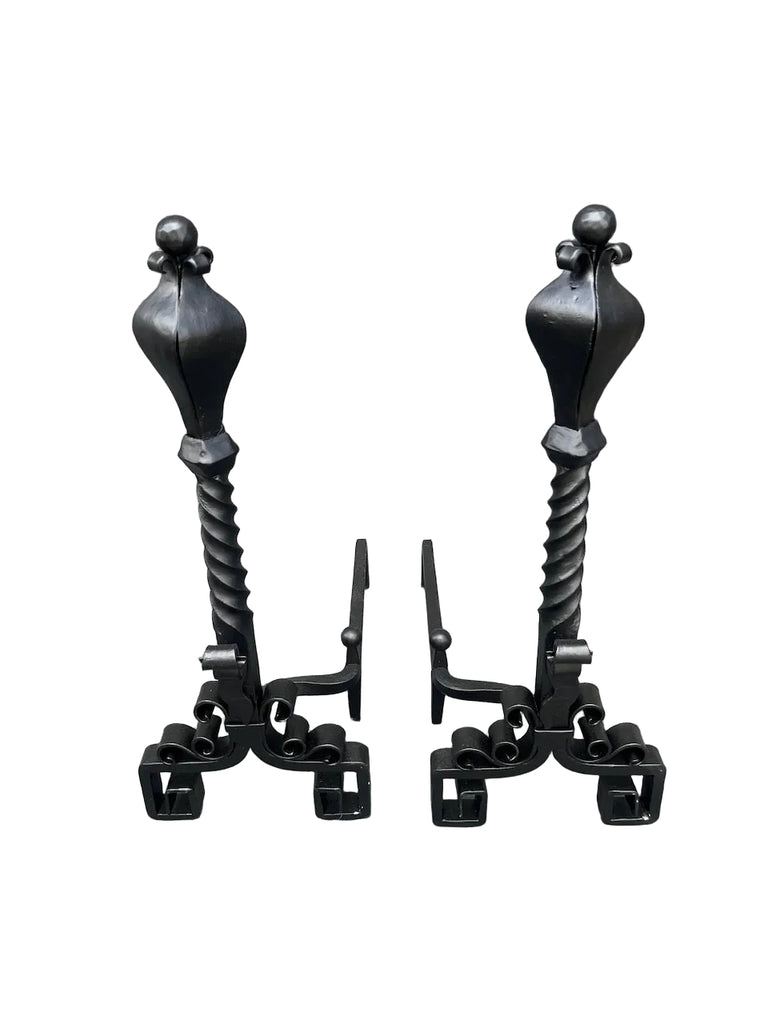Spanish Revival Andirons, Powder-Coated Matte Black F2803