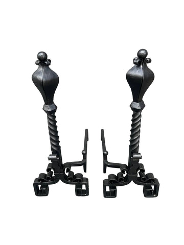 Spanish Revival Andirons, Powder-Coated Matte Black F2803