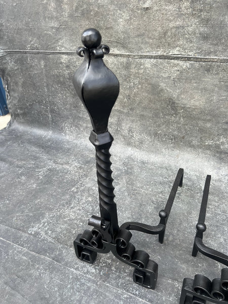Spanish Revival Andirons, Powder-Coated Matte Black F2803