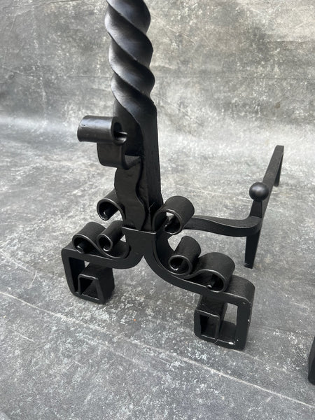 Spanish Revival Andirons, Powder-Coated Matte Black F2803