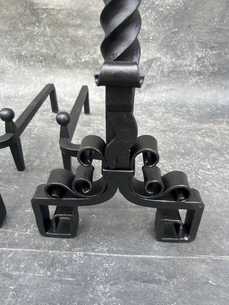 Spanish Revival Andirons, Powder-Coated Matte Black F2803