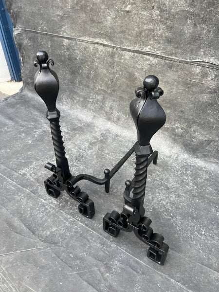 Spanish Revival Andirons, Powder-Coated Matte Black F2803