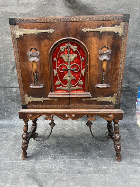 Spanish Revival Solid Walnut and Wrought Iron Cabinet F2804