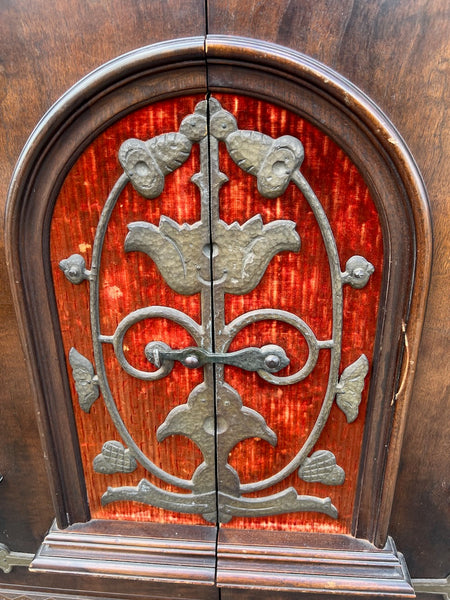 Spanish Revival Solid Walnut and Wrought Iron Cabinet F2804