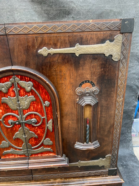 Spanish Revival Solid Walnut and Wrought Iron Cabinet F2804