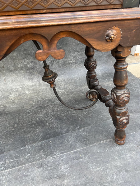 Spanish Revival Solid Walnut and Wrought Iron Cabinet F2804