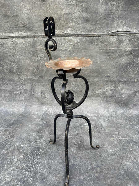 Spanish Revival Smoking Stand with Hammered Copper Dish F2814