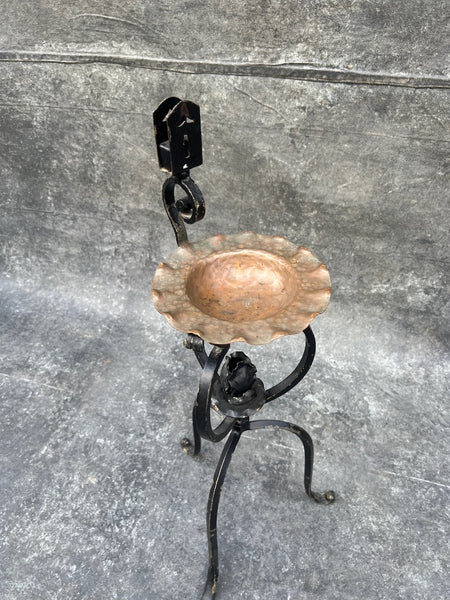 Spanish Revival Smoking Stand with Hammered Copper Dish F2814