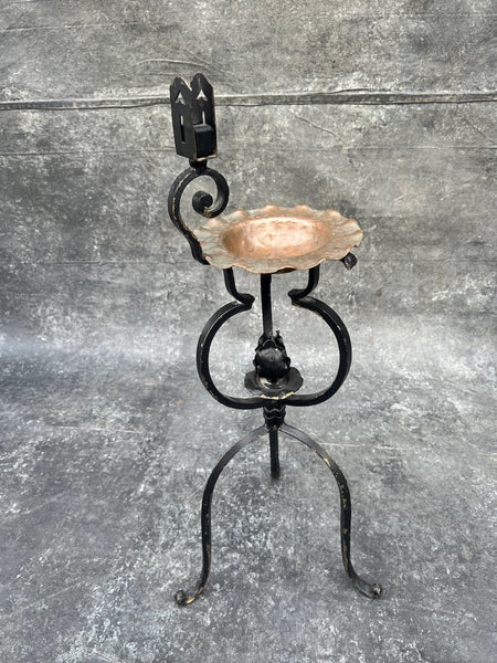 Spanish Revival Smoking Stand with Hammered Copper Dish F2814