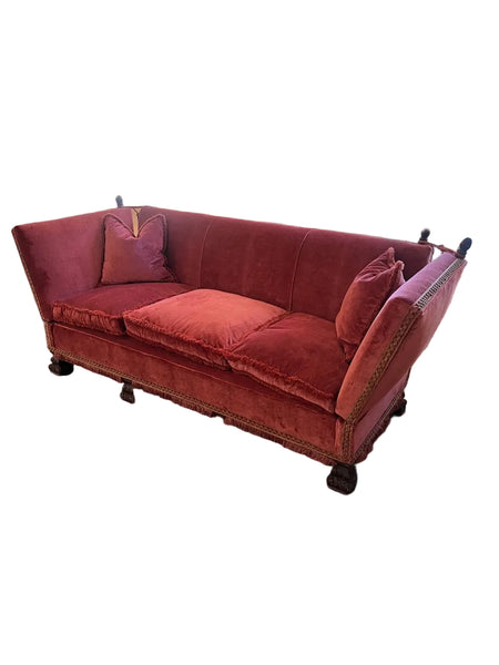 Spanish Revival Tuxedo Couch in Red Velvet F2815