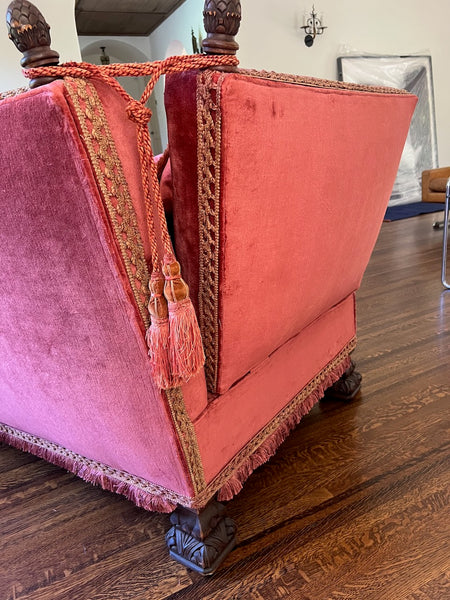 Spanish Revival Tuxedo Couch in Red Velvet F2815