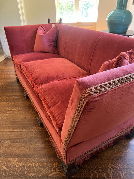 Spanish Revival Tuxedo Couch in Red Velvet F2815