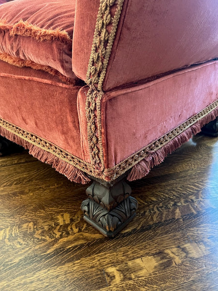 Spanish Revival Tuxedo Couch in Red Velvet F2815