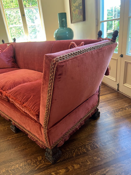 Spanish Revival Tuxedo Couch in Red Velvet F2815