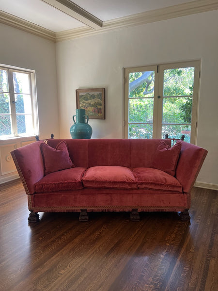 Spanish Revival Tuxedo Couch in Red Velvet F2815