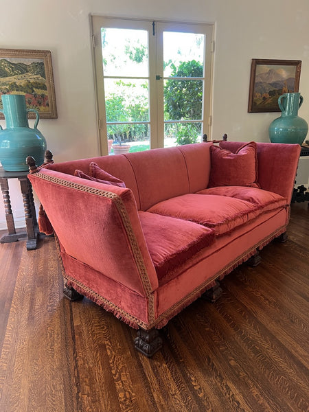 Spanish Revival Tuxedo Couch in Red Velvet F2815